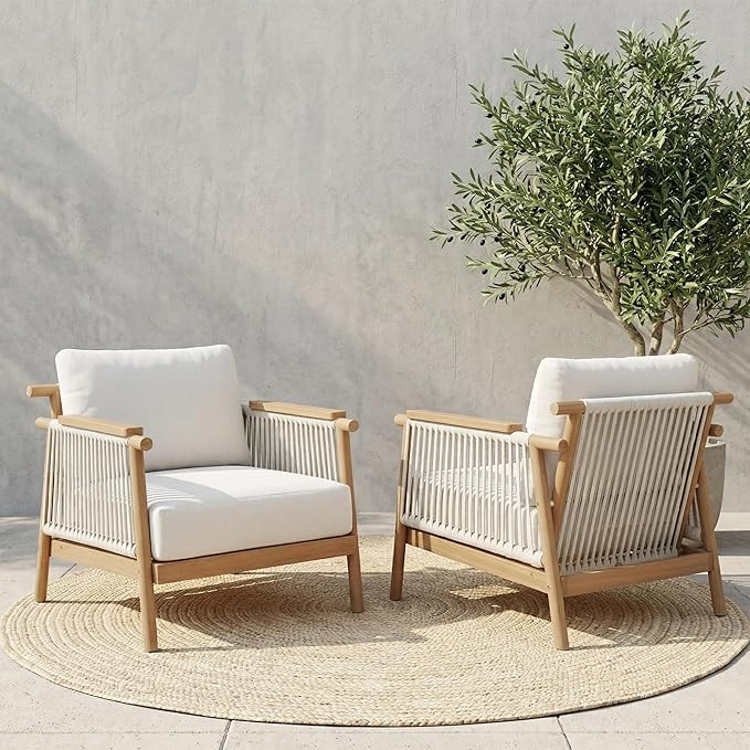 Macrout Patio Rattan Chair Set of 2, Outdoor Wicker Furniture with 7.9″ Thickened Cushions and ... | Amazon (US)