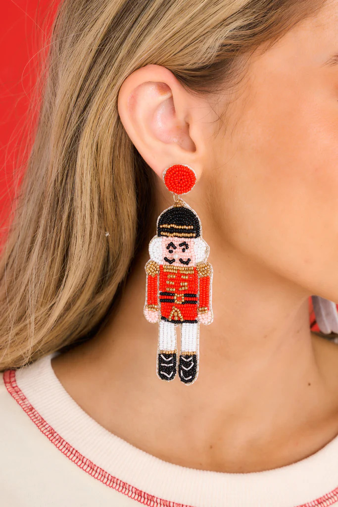 Nutcracker Statue Red Beaded Earrings | Red Dress 