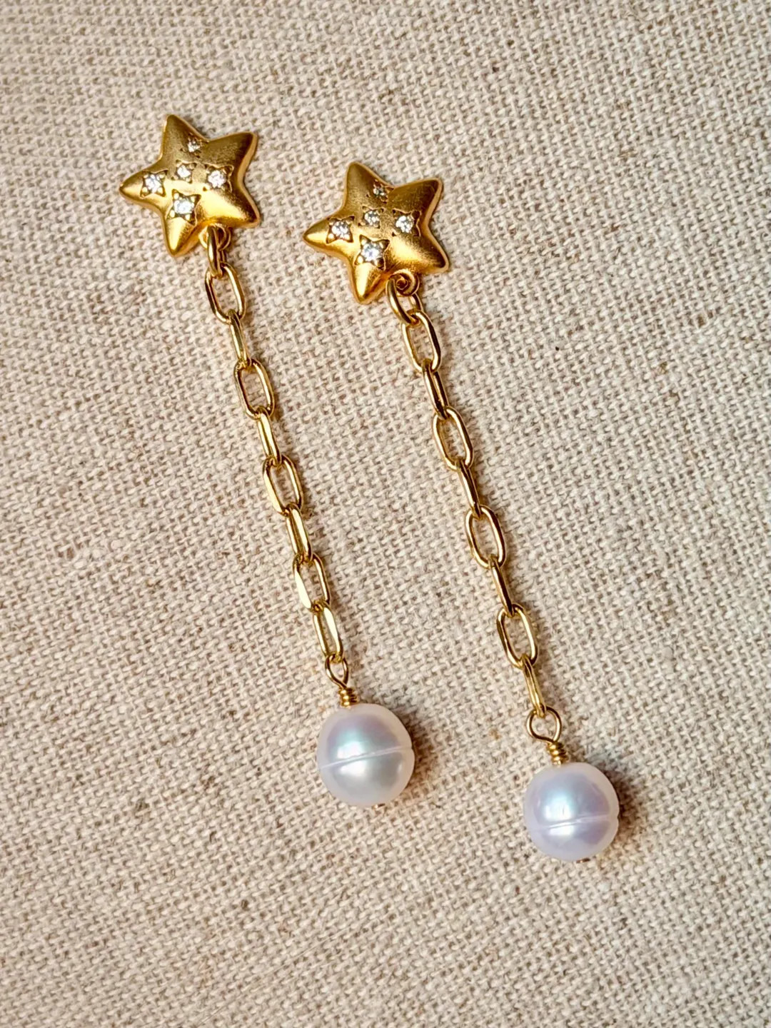 Gold Star Earrings with Pearl Drop | Etsy (US)