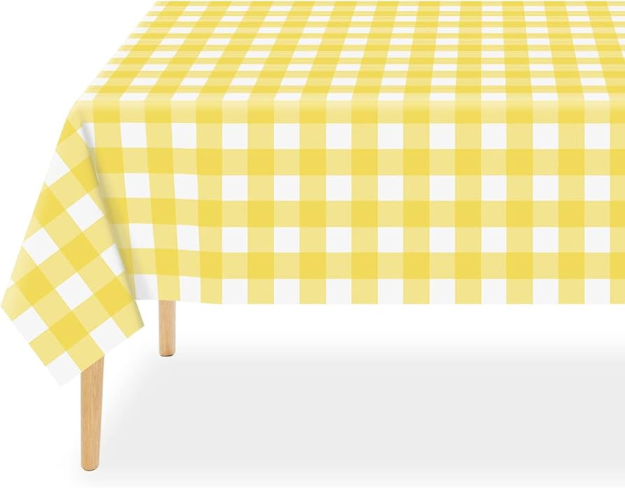 3 Pack Yellow and White Checkered Tablecloth Yellow Plaid Disposable Gingham Tablecloth, Rectangl... | Amazon (US)