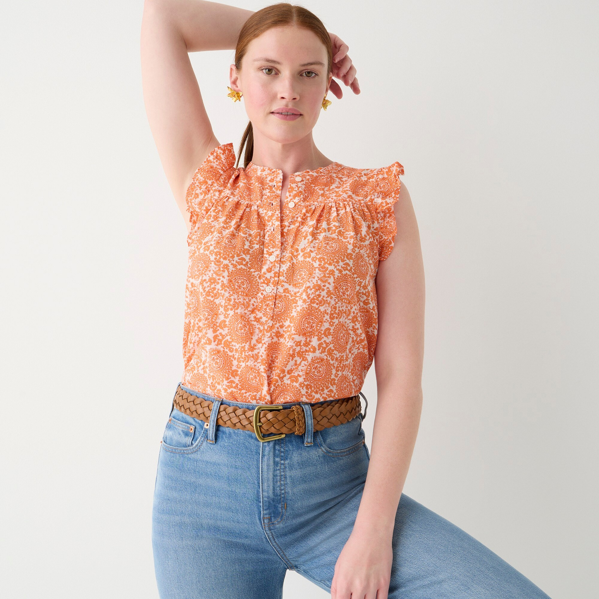 Sleeveless ruffle-trim top in floral bouquet | J. Crew US