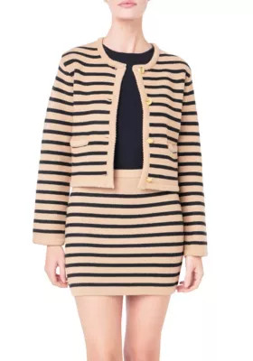 English Factory Women's Knit Striped Sweater Cardigan | Belk