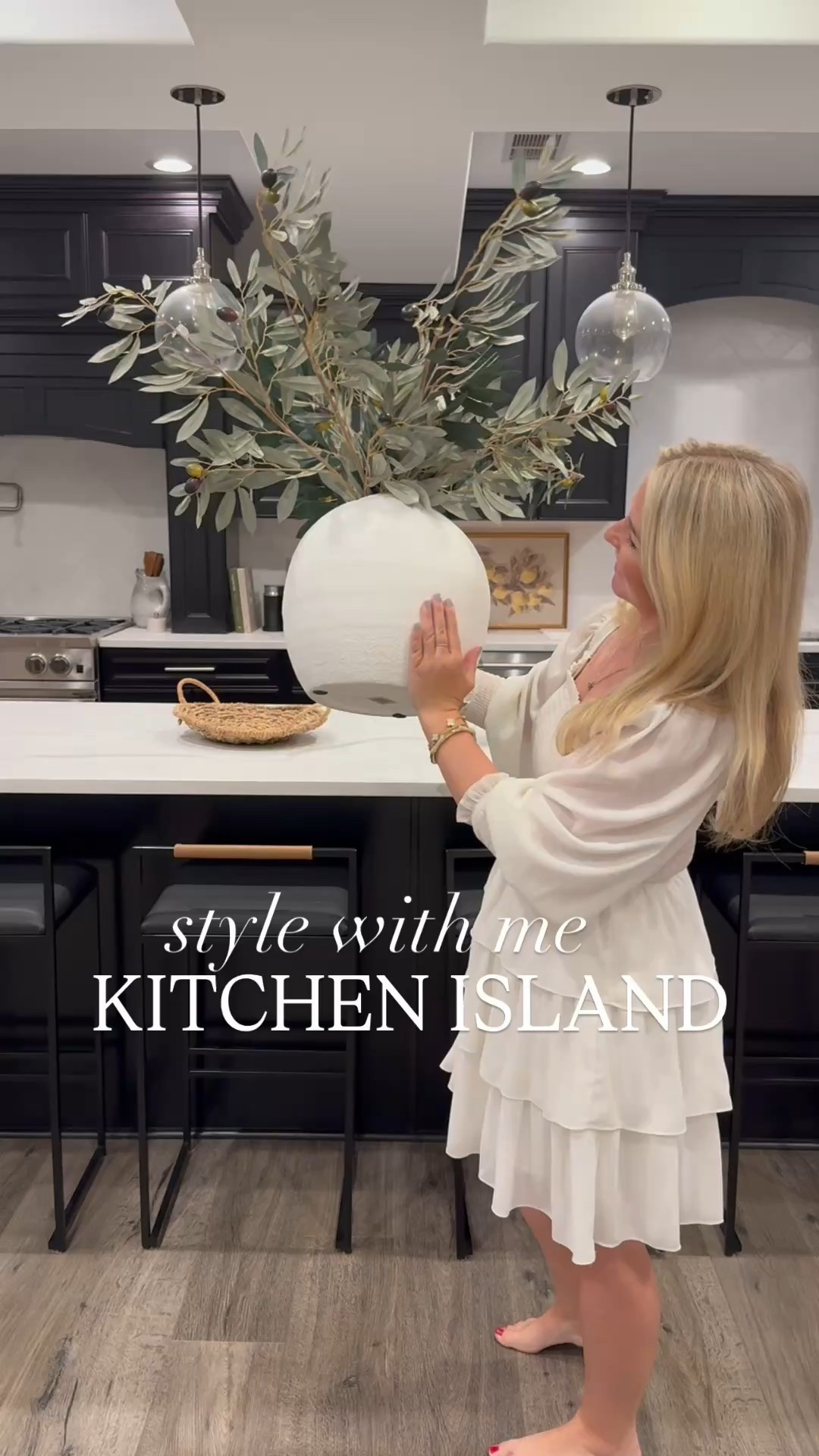 Let’s style my kitchen island! 

When styling your kitchen island you want to grab a statement vase, and big stems for that high end look! I love using greenery because it looks beautiful year round. Add a sculptural bowl, and fill it with artichokes or real fruit for that finished look. Now you have a beautifully styled island with no clutter. Stay away from small arrangements and overdone tray styling. 

Follow @mrs.vesnatanasic for more home styling ideas as an interior design enthusiast. 

#kitchenislandideas #kitchenislanddesign #kitchendesignideas
#amazonhome #amazon #modernhome #kitchen #kitchenisland #vase #fauxstems #interiordesign #interior #home #dress #founditonamazon 

#LTKSeasonal #LTKHome #LTKSaleAlert