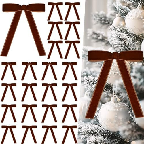 Artmag 24 Pcs Velvet Bows for Christmas Tree Rustic Bows Velvet Christmas Ornaments for Door Garl... | Amazon (US)