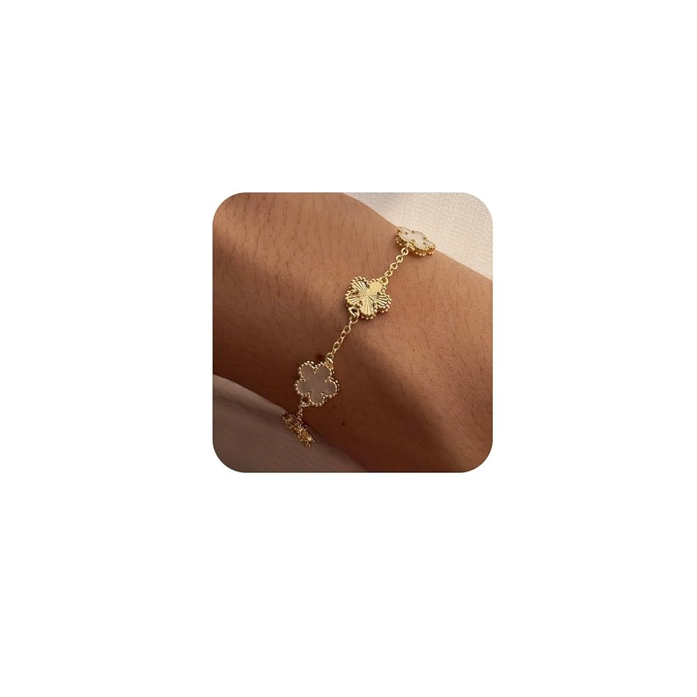 Gold Bracelets for Women Trendy 14K Real Gold Plated Four Leaf Clover Lucky Bracelet Everyday Jew... | Amazon (US)