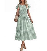 ANRABESS Womens Summer Midi Dress Striped Casual Short Sleeve Crewneck Empire Waist 2026 Flowy Lo... | Amazon (US)