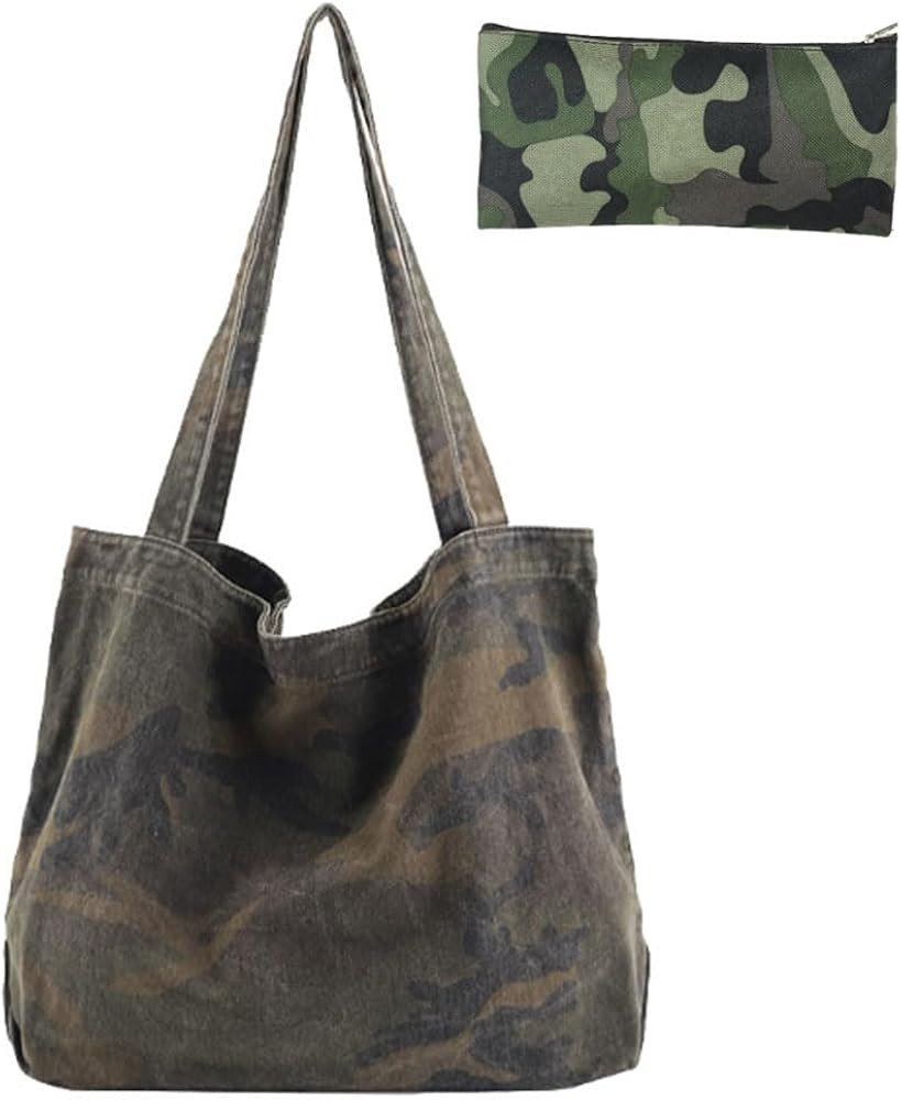 Shoulder Bag for Women Large Carry Handles Cute Camouflage Sling Tote Boho with Cosmetics Makeup ... | Amazon (US)