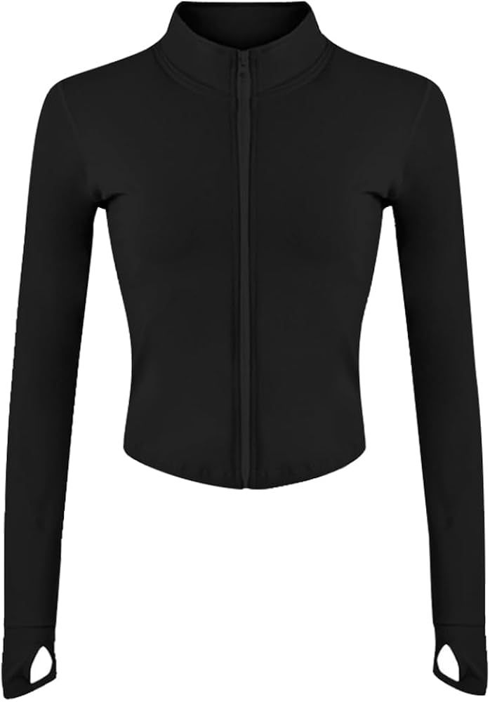 Womens Athletic Full Zip Workout Jacket Running Yoga Slim Fit Jacket with Thumb Holes | Amazon (US)
