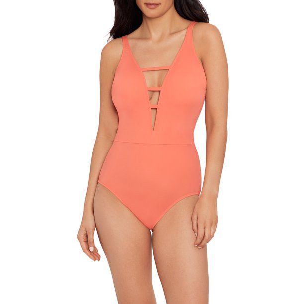 Time and Tru Women's V Strappy Front One Piece Swimsuit - Walmart.com | Walmart (US)