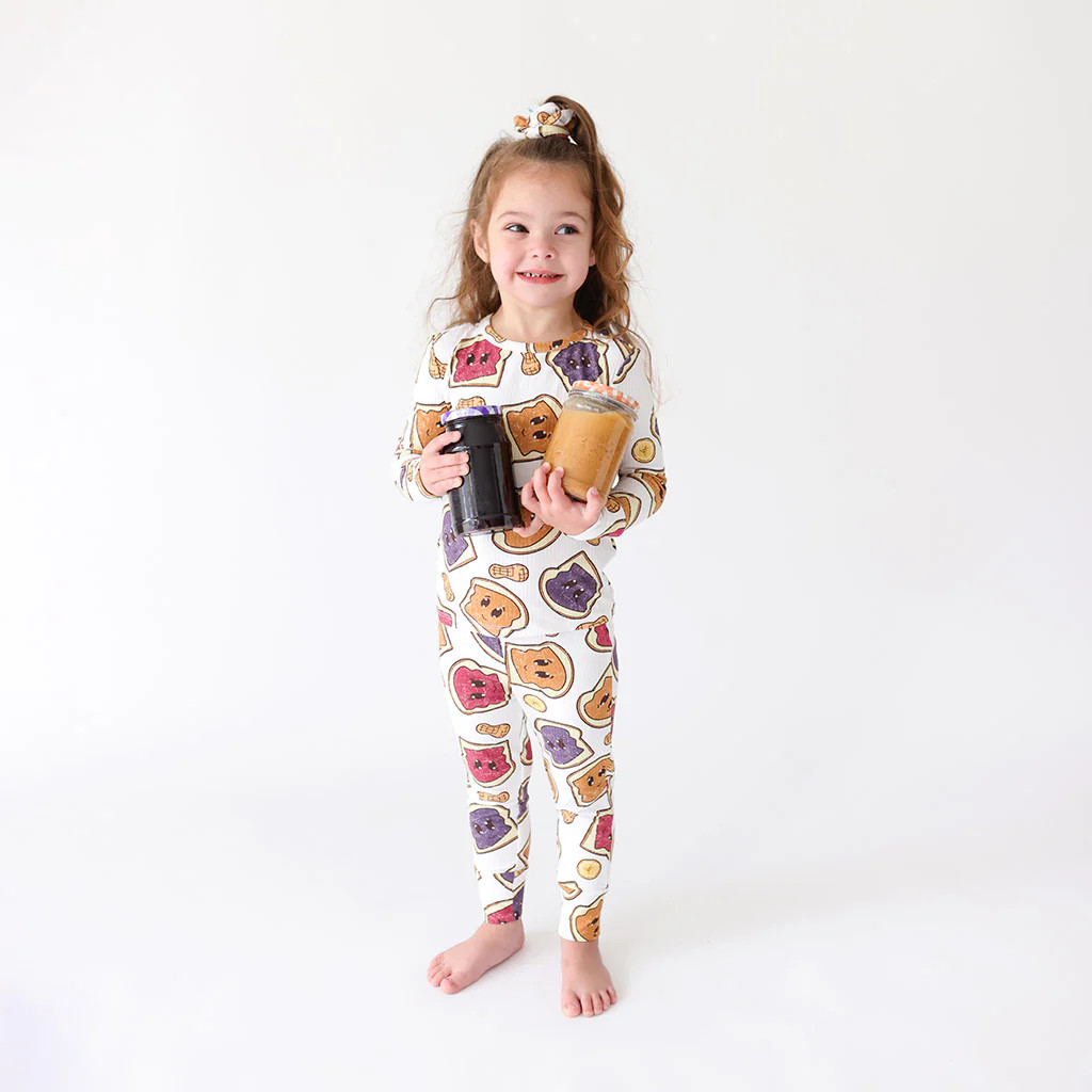 PB&J White Long Sleeve Toddler Pajamas | Peanut Butter Jelly Time | Posh Peanut