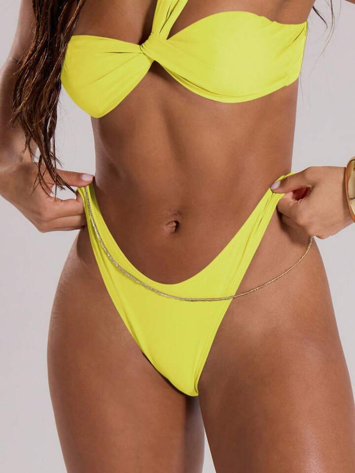 MUSERA Women's Fashion Solid Color V-Waisted Sexy Bikini Knickers Bottoms | SHEIN