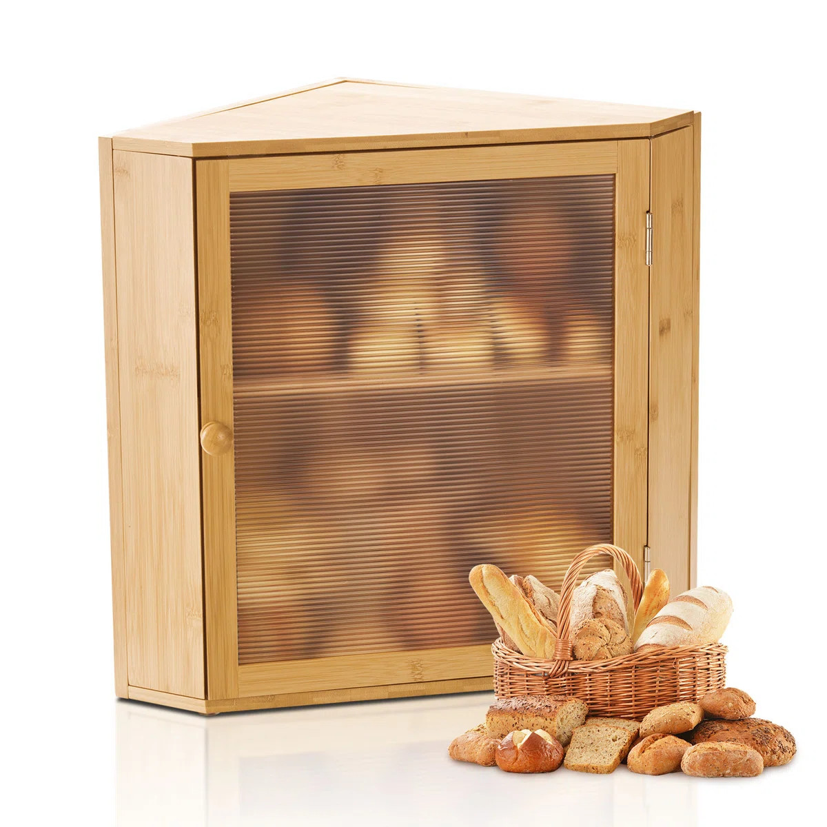Corner Bread Box for Kitchen Counter Double Layer Bamboo Storage Container | Wayfair North America