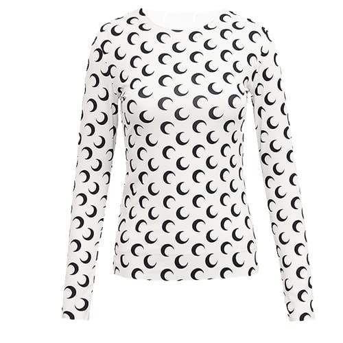 Crescent Moon Print & Long/Short Sleeves Shirt Women Bodycon Outfits Summer Tee, Small | Amazon (US)