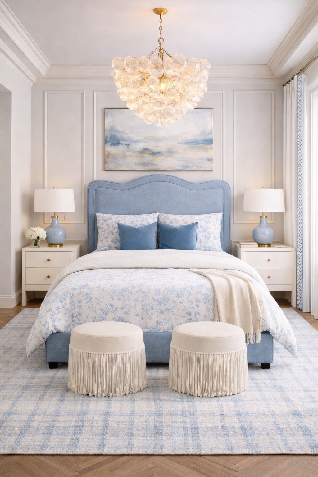 Soft blue and ivory perfection. 🤍💙
I pulled this bedroom together with a scalloped upholstered bed, floral bedding, embroidered trim curtains, and the sweetest fringe ottomans. Clean lines, subtle texture, and just enough color to keep it serene and elevated. The perfect blend of classic + coastal.


Bedroom design, coastal bedroom, coastal decor, soft blue room, design, master bedroom, bedroom inspiration ￼

#LTKHome