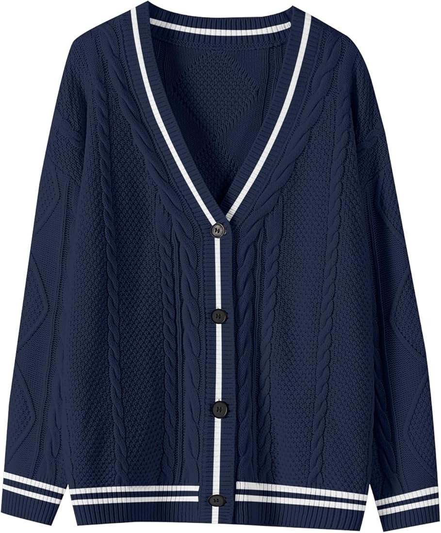 ANRABESS Women's Long Sleeve Open Front Cardigan Sweaters Embroidery Star Button Down Cable Knit ... | Amazon (US)