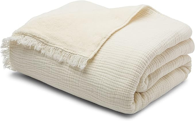 HOUSE NO.23 Sherpa Fleece Throw Blanket, Double Gauze Organic Turkish Cotton, Lightweight Super S... | Amazon (US)