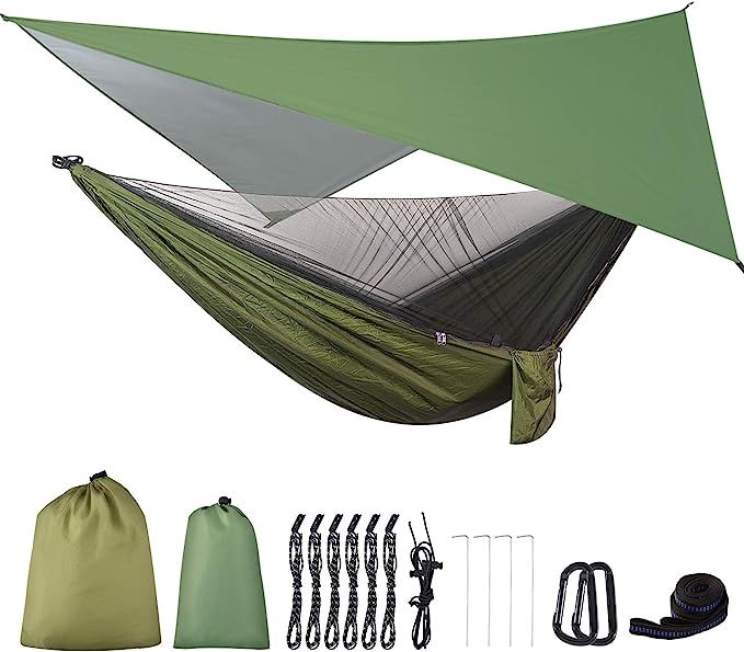 FIRINER Camping Hammock with Mosquito Net Rain Fly Heavy Duty Tree Strap Nylon Parachute Single D... | Amazon (US)