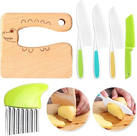 6 Pieces Kids Knife Set Include Wooden Toddler Knive Kids Safe Knifes for Real Cooking Kids Knife... | Amazon (US)