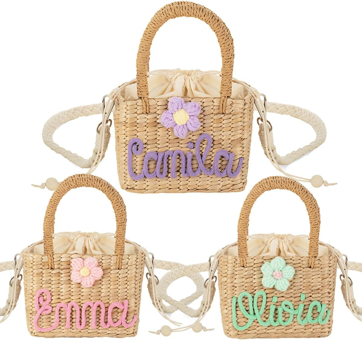 Personalized Crossbody Straw Bag Toddler Girl Flower Play Purse Custom Name Little Girl Beach Han... | Amazon (US)