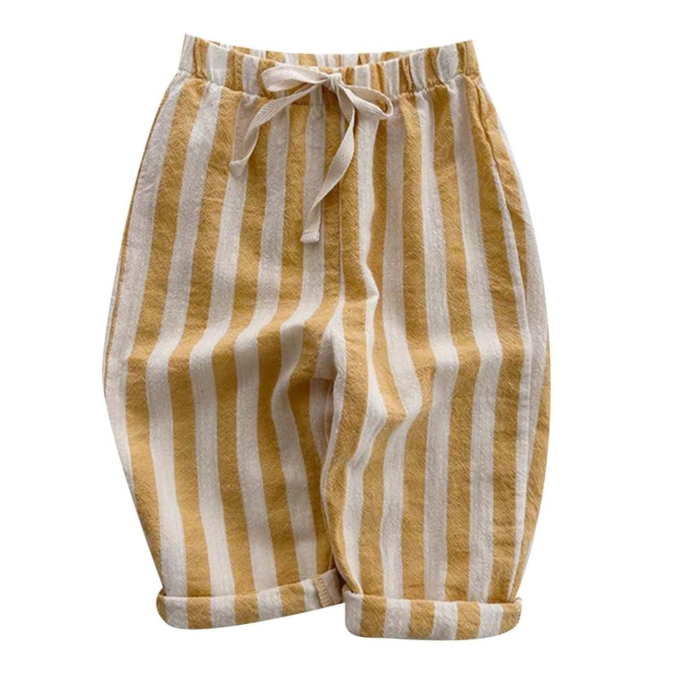 Boys' Cotton Linen Harem Bloomers Pants for Baby Toddler Striped Bloomer Elastic Basic Harem Pant... | Amazon (US)