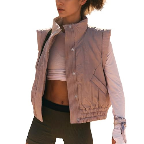 Ainangua Women Cropped Puffer Vest Button Sleeveless Light Jacket Scrunch Stand Collar Essentials... | Amazon (US)