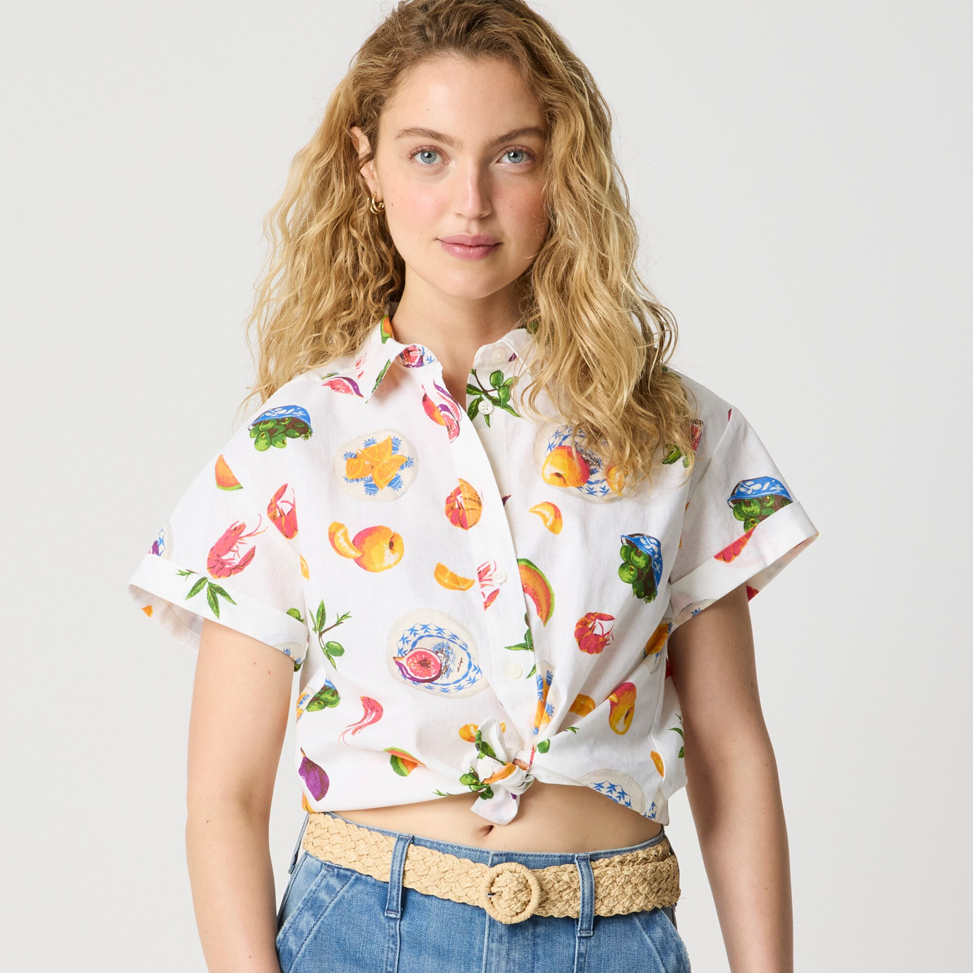 Printed short-sleeve linen-blend button-up shirt | J.Crew Factory