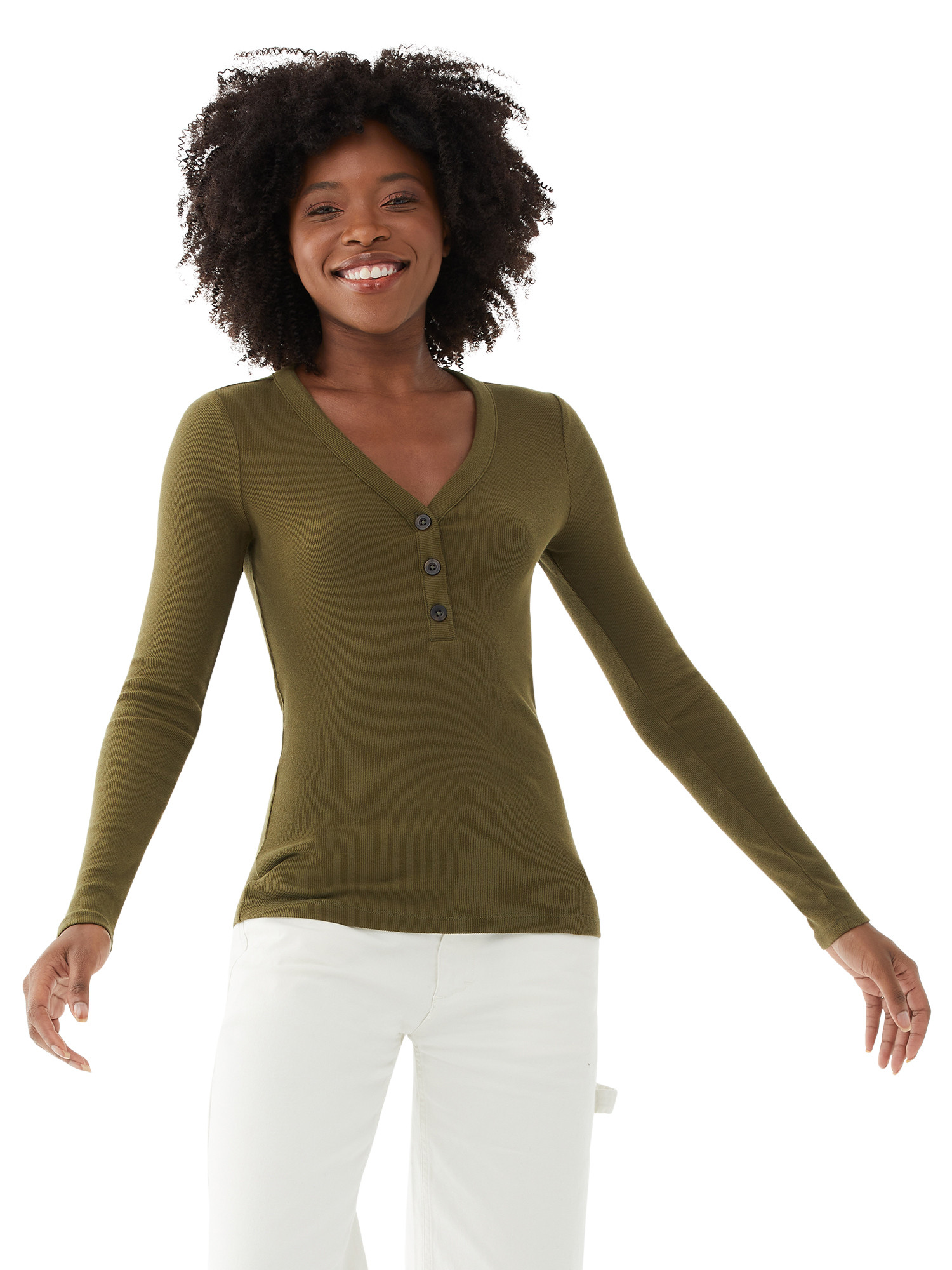 Free Assembly Women's Long Sleeve Ribbed Henley Top | Walmart (US)