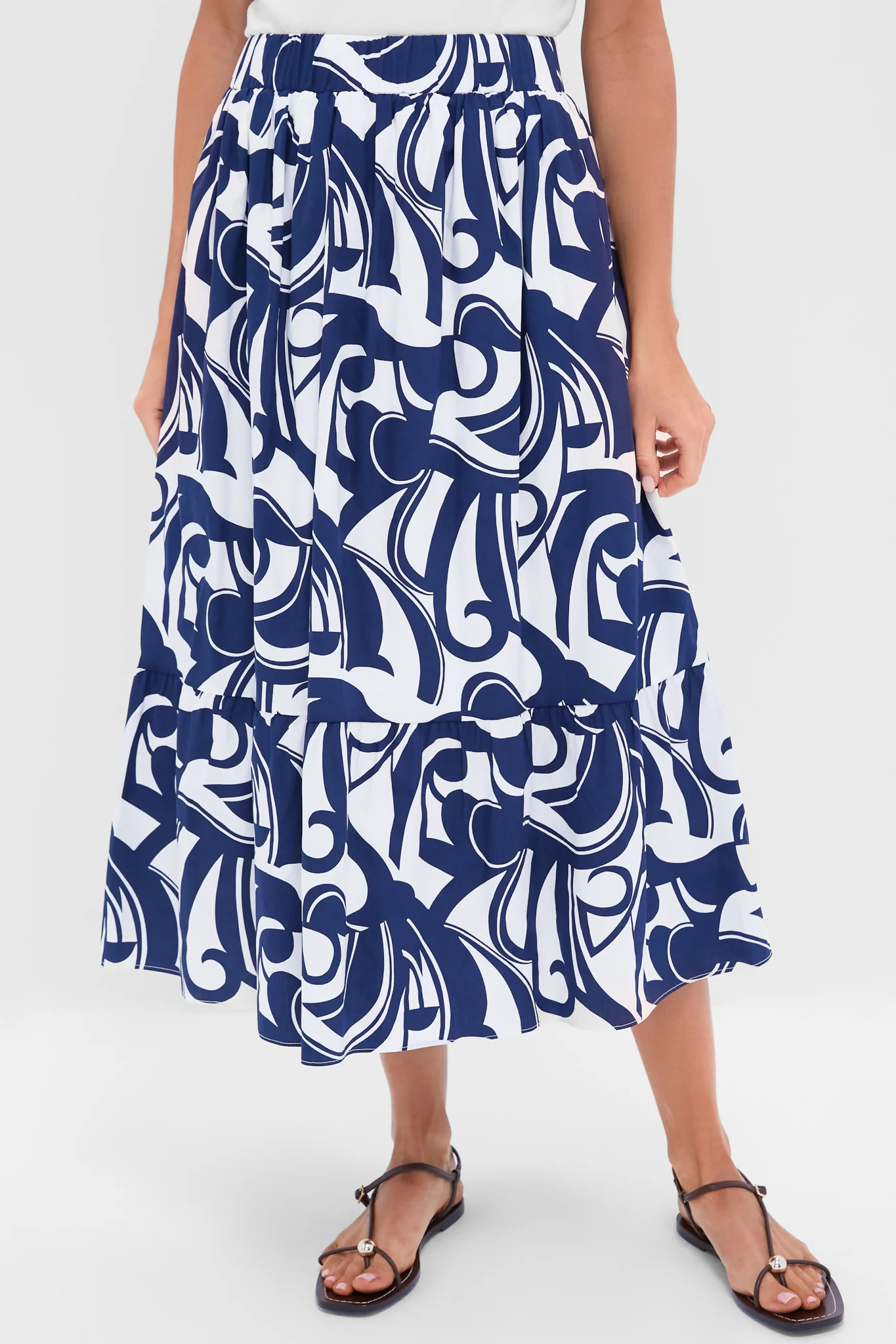 Navy & White Swirl Print Willard Maxi Skirt | Tuckernuck (US)