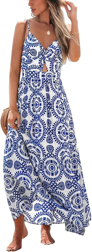CUPSHE Women's Maxi Dresses V Neck Beach Sleeveless Cutout Ruffled Formal Spaghetti Straps Casual... | Amazon (US)