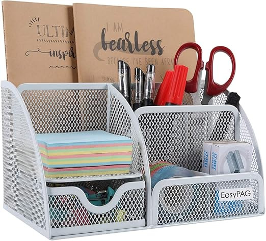 EasyPAG Mesh Desk Organizer Office Supplies Caddy with Storage Drawer Desktop Decor Accessories f... | Amazon (US)