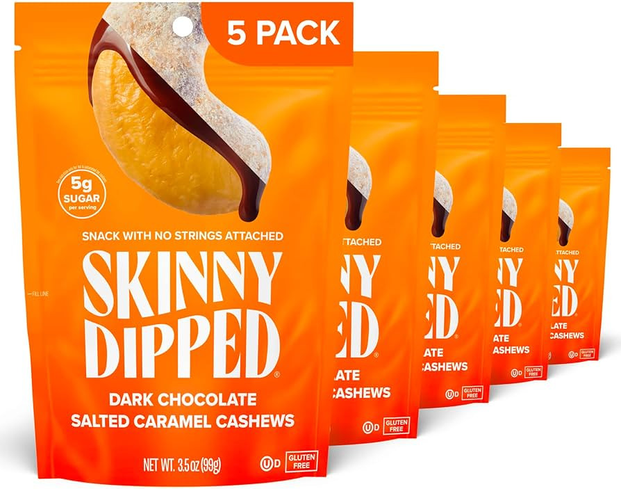 SkinnyDipped Salted Caramel Cashews, Healthy Snack, Plant Protein, Gluten Free, 3.5oz Resealable ... | Amazon (US)