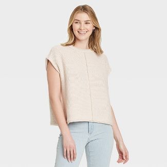 Women&#39;s Crewneck Extended Shoulder Sweater Vest - Universal Thread&#8482; Cream S | Target