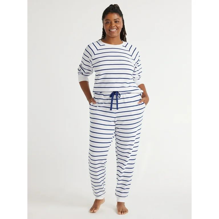 Joyspun Women's Sleep Fleece Top and Joggers Pajama Set, 2-Piece, Sizes S to 3X | Walmart (US)