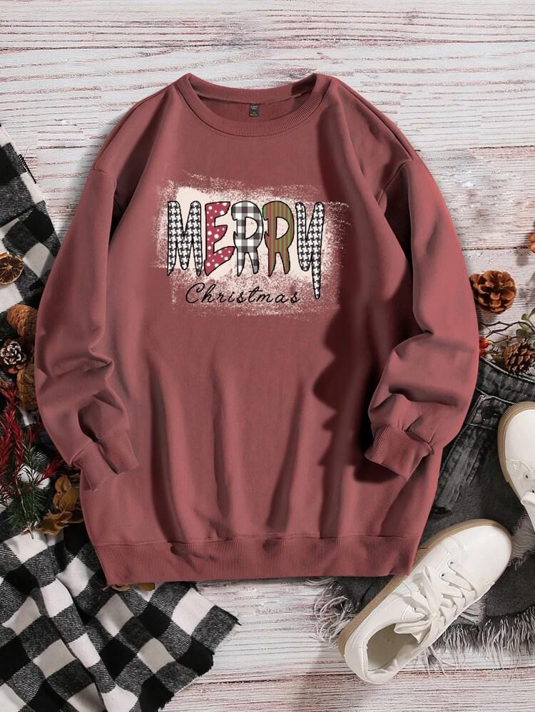 Plus Christmas & Slogan Graphic Sweatshirt | SHEIN