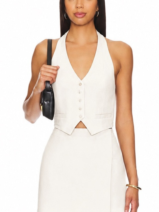 Good American Halterneck Tie Back & Neck Crop Vest Top in Cloud White NEW | Poshmark
