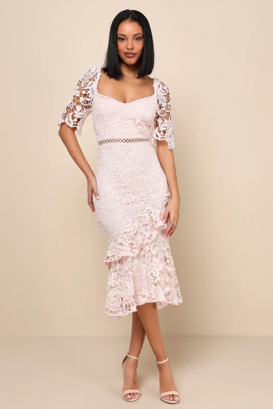 Briarwood Blush Pink Lace Ruffled Midi Dress | Lulus