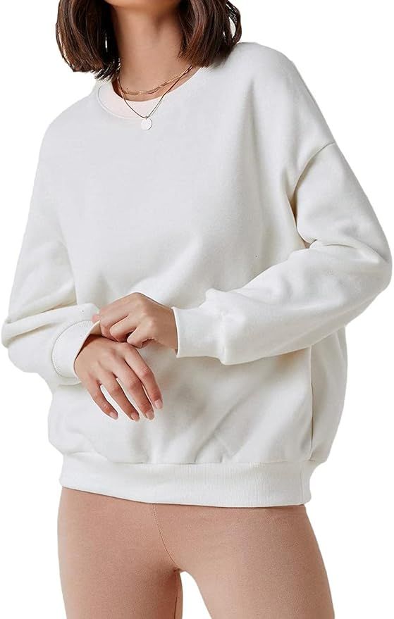 MakeMeChic Women's Casual Cute Oversized Long Sleeve Round Crew Neck Sweatshirt Pullover Top | Amazon (US)