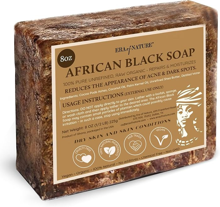 era of nature Best Raw ORGANIC AFRICAN BLACK SOAP, for Dry Skin and Skin Conditions. Pure & Natur... | Amazon (US)