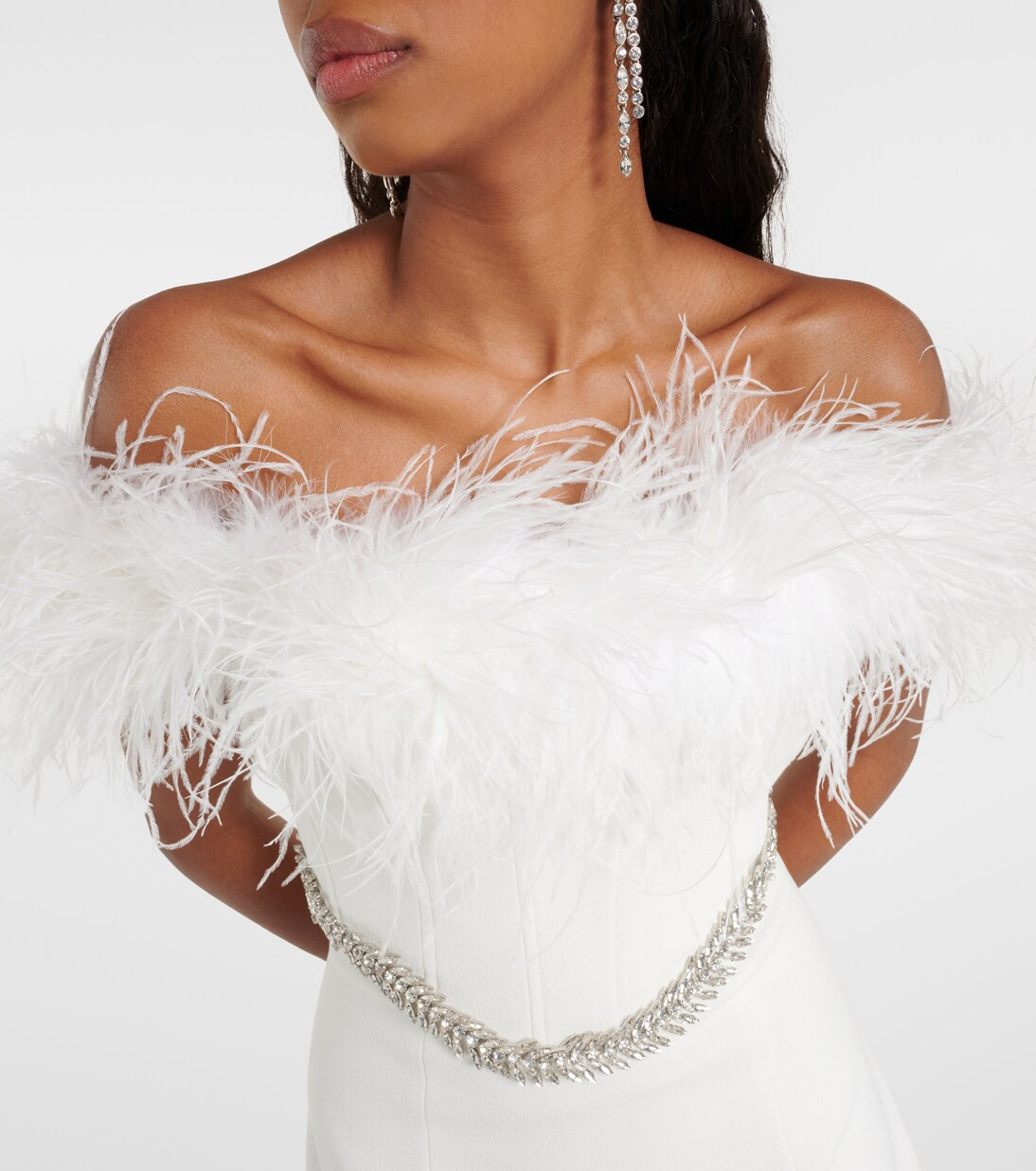 Bridal Blanche feather-trimmed crêpe minidress | Mytheresa (US/CA)