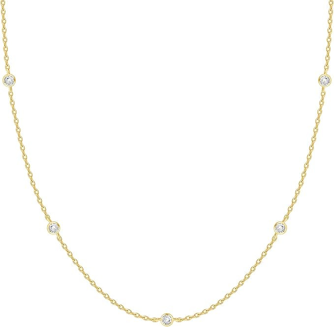 PAVOI 14K Gold Plated Station Necklace | Simulated Diamond BTY Necklace | Womens CZ Chain Necklac... | Amazon (US)