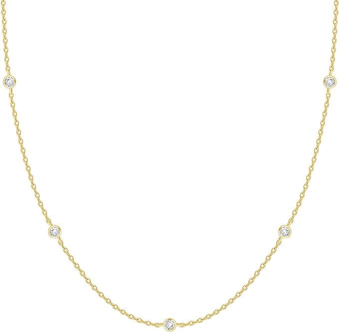 PAVOI 14K Gold Plated Station Necklace | Simulated Diamond BTY Necklace | Womens CZ Chain Necklac... | Amazon (US)