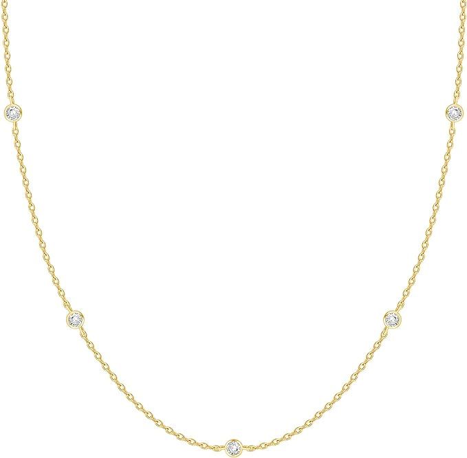 PAVOI 14K Gold Plated Station Necklace | Simulated Diamond BTY Necklace | Womens CZ Chain Necklac... | Amazon (US)