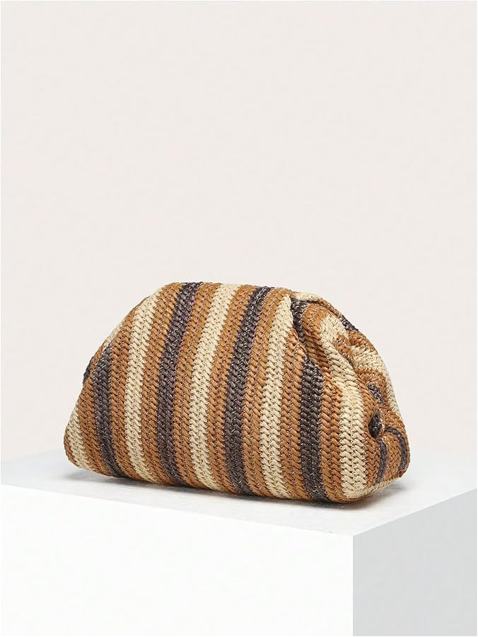 Verdusa Women's Straw Woven Clutch Handbags Striped Dumpling Clutch Purses | Amazon (US)