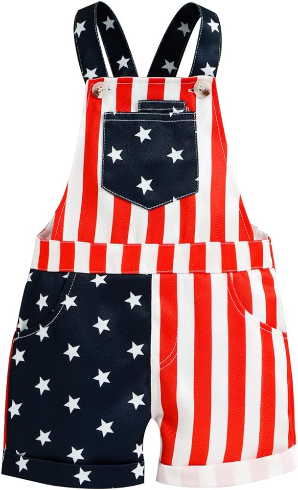 Ayalinggo 4th Fourth of July Baby Girl Boy Outfit American Flag Print Overalls Shorts Pocket Susp... | Amazon (US)