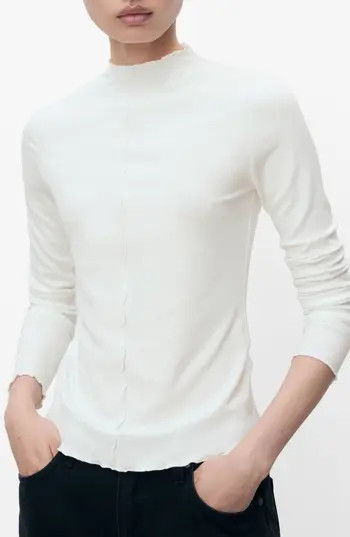 MANGO Mock Neck Knit Top in White at Nordstrom Rack, Size X-Large | Nordstrom Rack