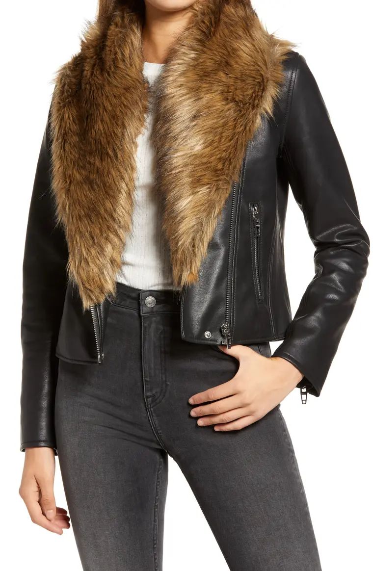 Night Fever Faux Leather Moto Jacket with Faux Fur Trim | Nordstrom