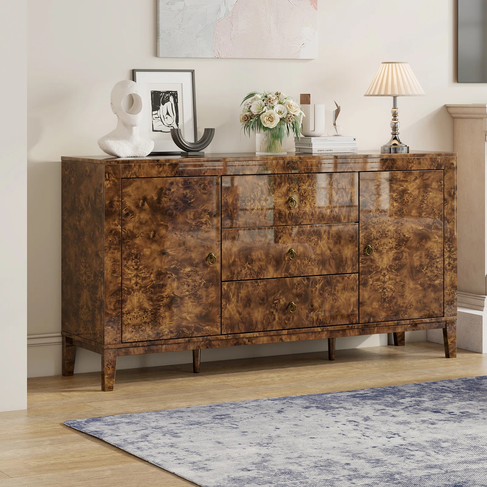 Adamarys Mid Century Modern Highgloss Burl Wood Sideboard | Wayfair North America