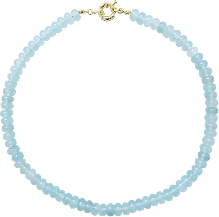 Beaded Gemstone Necklace for Women, Pure Color Boho Bead Choker Natural Stone Surfer Beach Rainbo... | Amazon (US)