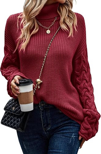 PRETTYGARDEN Womens 2024 Fall Fashion Pullover Sweaters Turtleneck Long Sleeve Cable Knit Sweater... | Amazon (US)