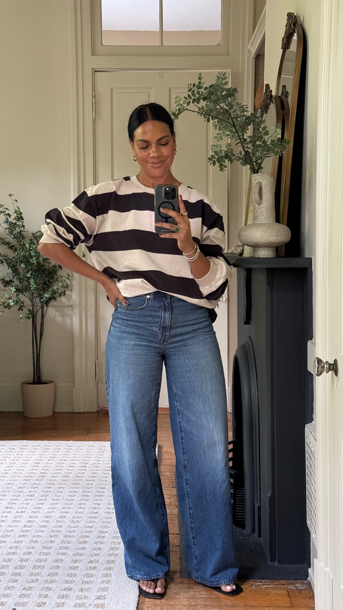 OOTD: cream & black striped pullover, baggy wide leg jeans & kitten heels! 

#LTKStyleTip #LTKOver40